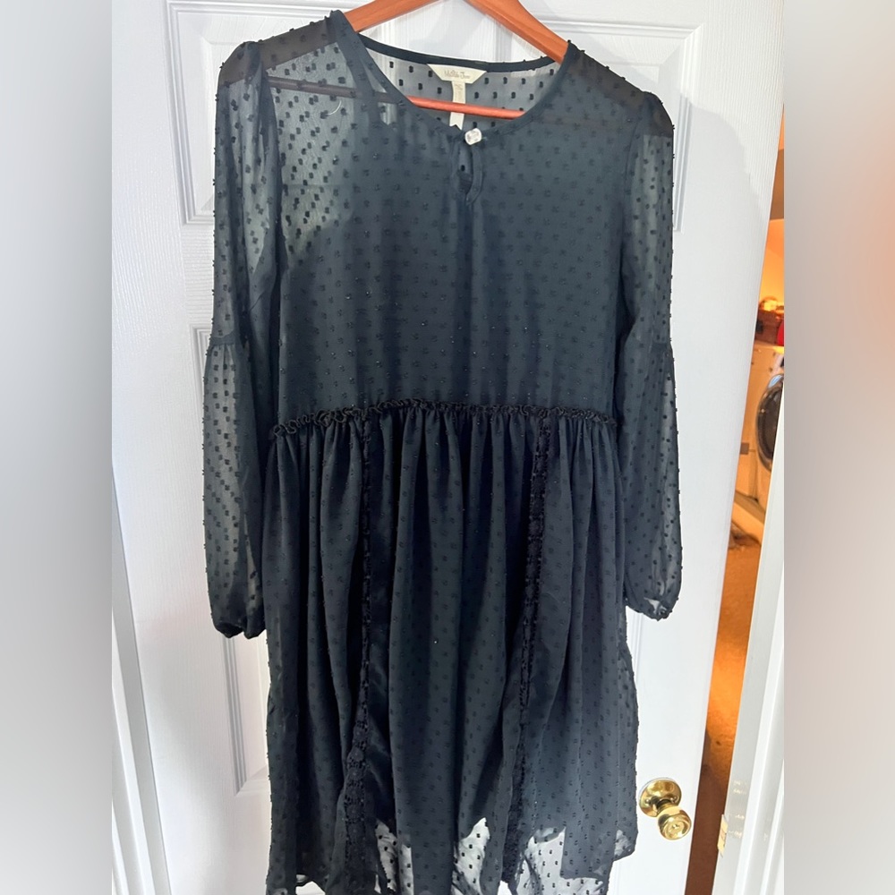 Matilda Jane Women’s M Nostalgia Charlie Swiss Dot Black Overlay Sheer Dress